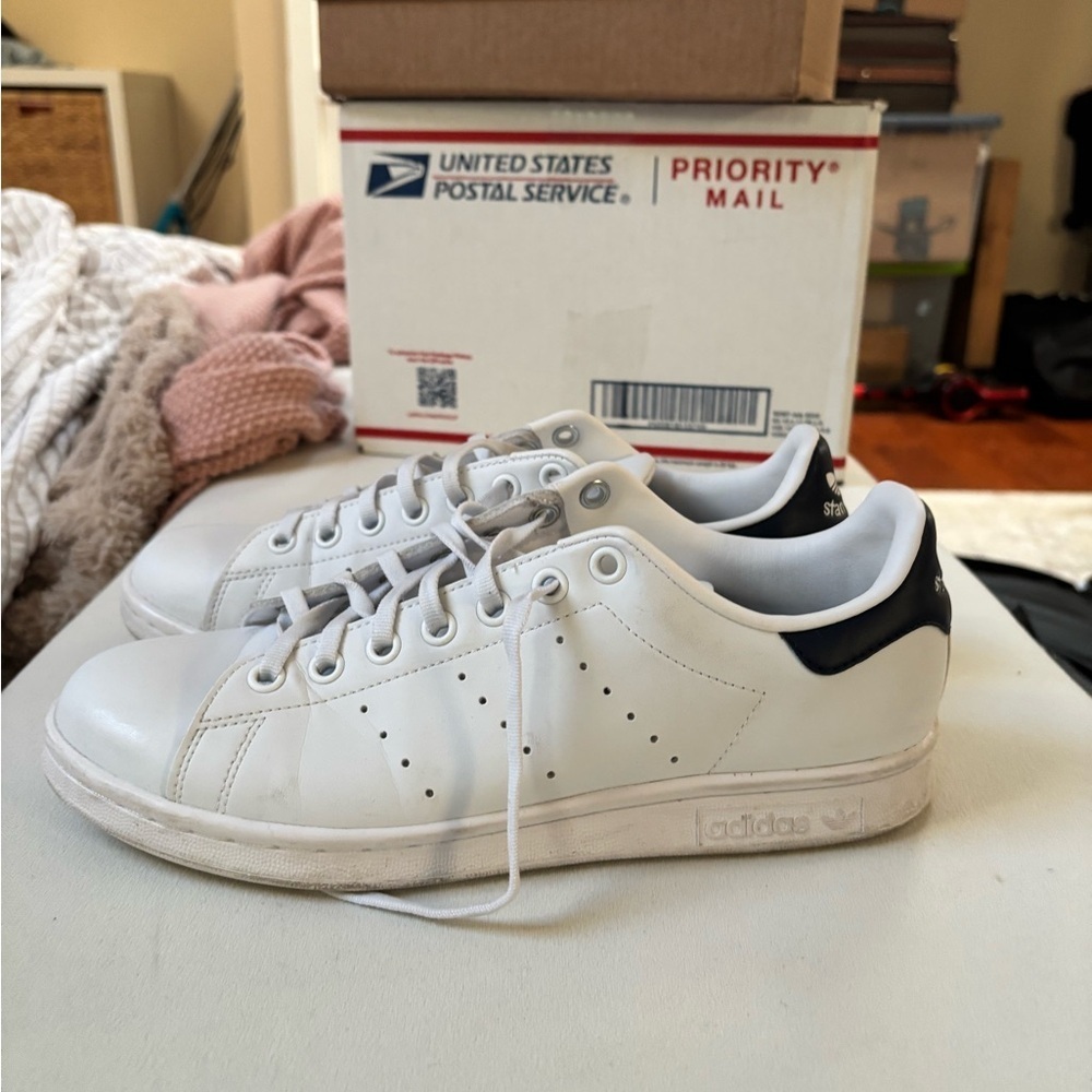 Adidas White and Navy Stan Smiths - Picture 5 of 11
